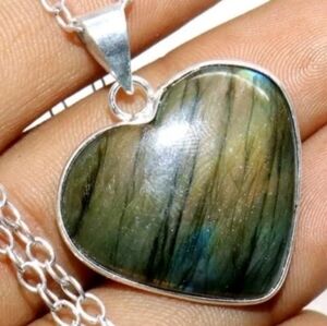 Labradorite Gemstone 925 Sterling Silver Handmade Heart Pendant Necklace